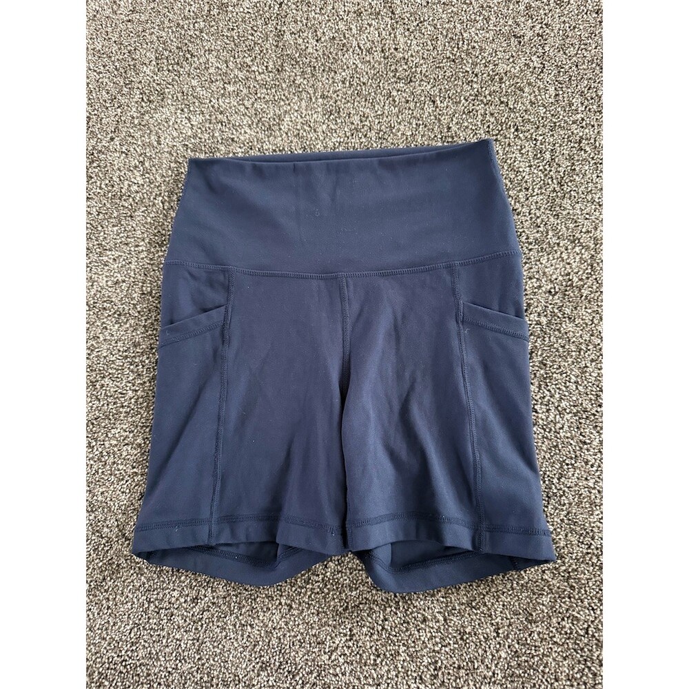 Yogalicious Lux Biker Shorts Womens M Navy Blue High Waist 5in Pockets